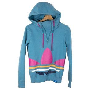 𝅺adidas Womens Y2K Big Logo Teal Hoodie Size Small Colorful Streetwear Retro